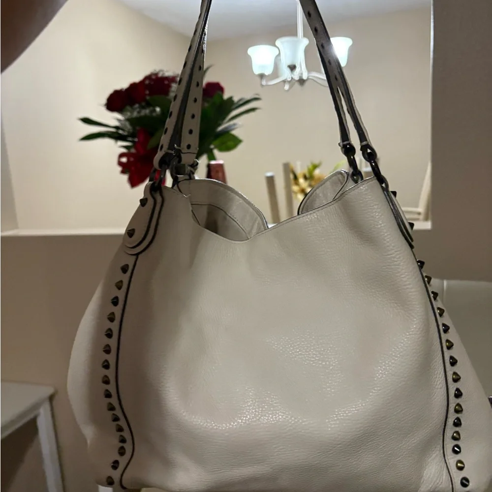Coach White Leather Hobo Bag with Stud Accents